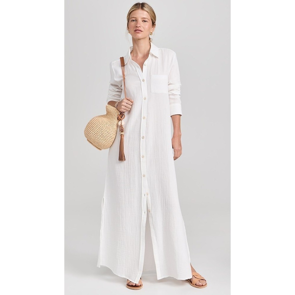 NWT Faherty Dream‎ cotton gauze maxi shirt dress size M